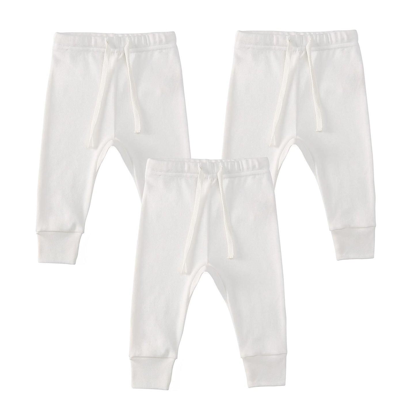 Owlivia Organic Cotton Baby Boy Girl 3-Pack Wiggle Pants Jogging Pants (3Pack Off-White, 12-18Months)