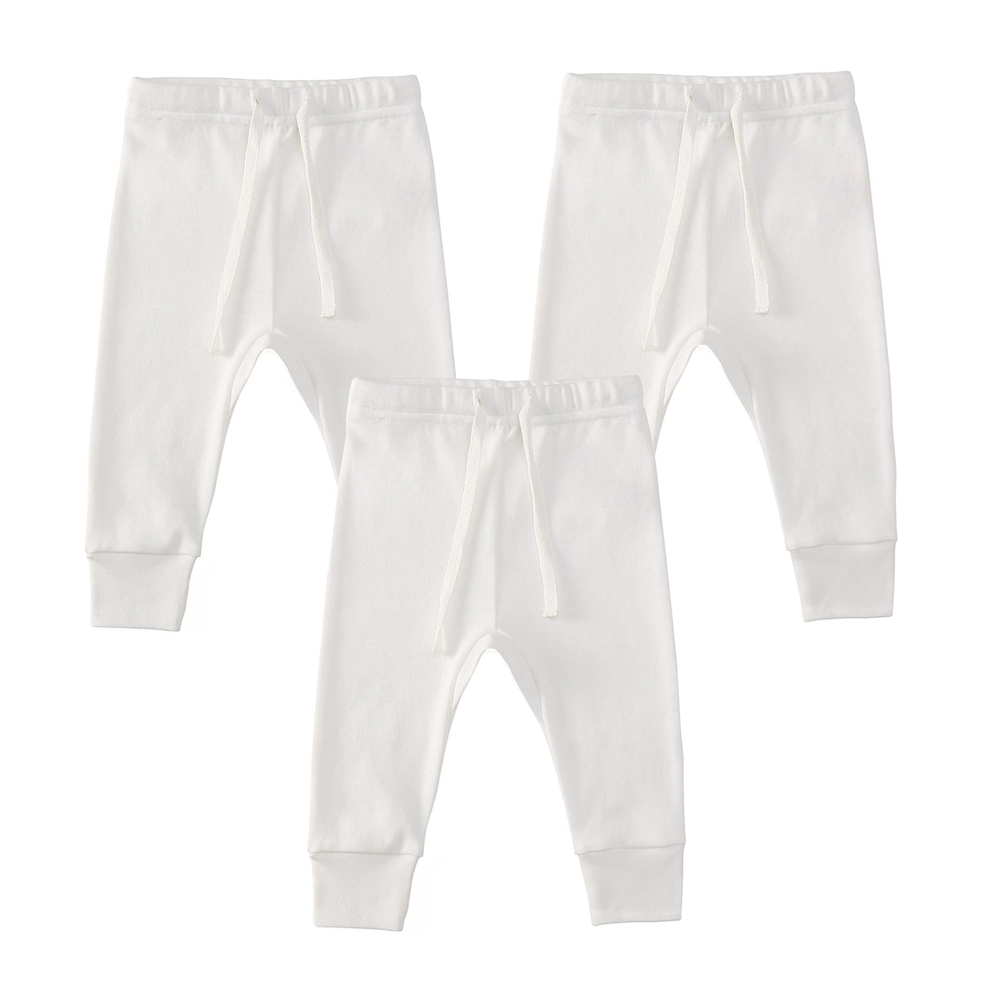 Owlivia Organic Cotton Baby Boy Girl 3-Pack Wiggle Pants Jogging Pants (3Pack Off-White, 12-18Months)