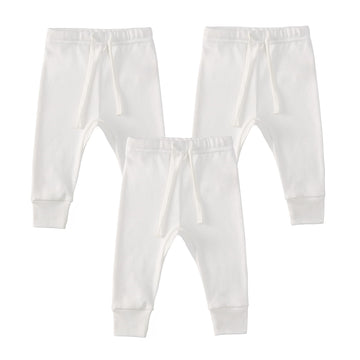 Owlivia Organic Cotton Baby Boy Girl 3-Pack Wiggle Pants Jogging Pants (3Pack Off-White, 12-18Months)