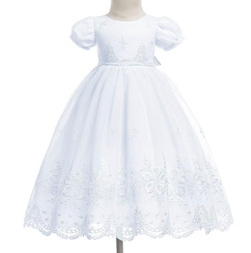 Bow Dream Baby Girls Christening Baptism Dress Formal Party Special Occasion Dresses For Toddler 4Pcs White 6-12 Months