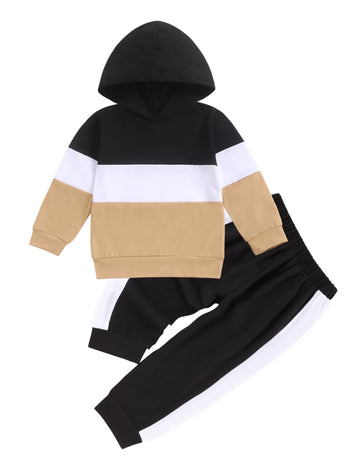Itkidboy Toddler Boy Clothes 2T 3T Long Sleeve Hooded Pullover Colorblock Sweatshirt Pants 2Pcs Toddler Boys Winter Outfits