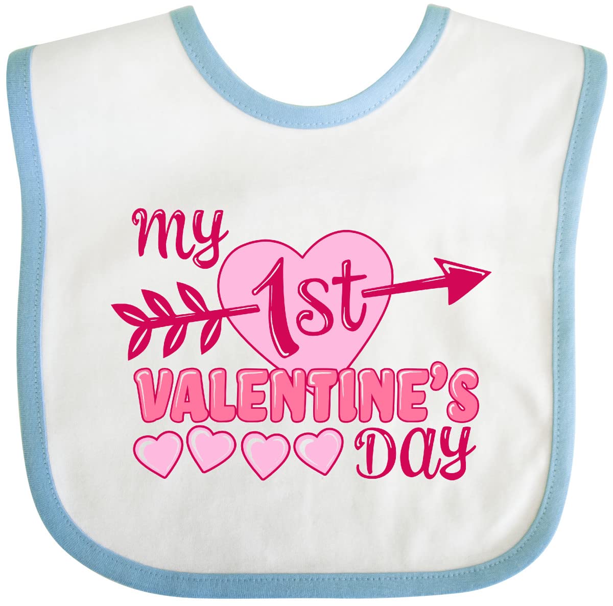 Inktastic My First Valentine 'S Day With Pink Heart And Arrow Baby Bib White And Blue 39970