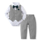 Disaur Baby Boy Clothes Toddler Boy Outfits, 4Pc Gentleman Dress Romper + Vest + Pants + Bow Tie Cotton Suit Set (Gray,12-18 Mon