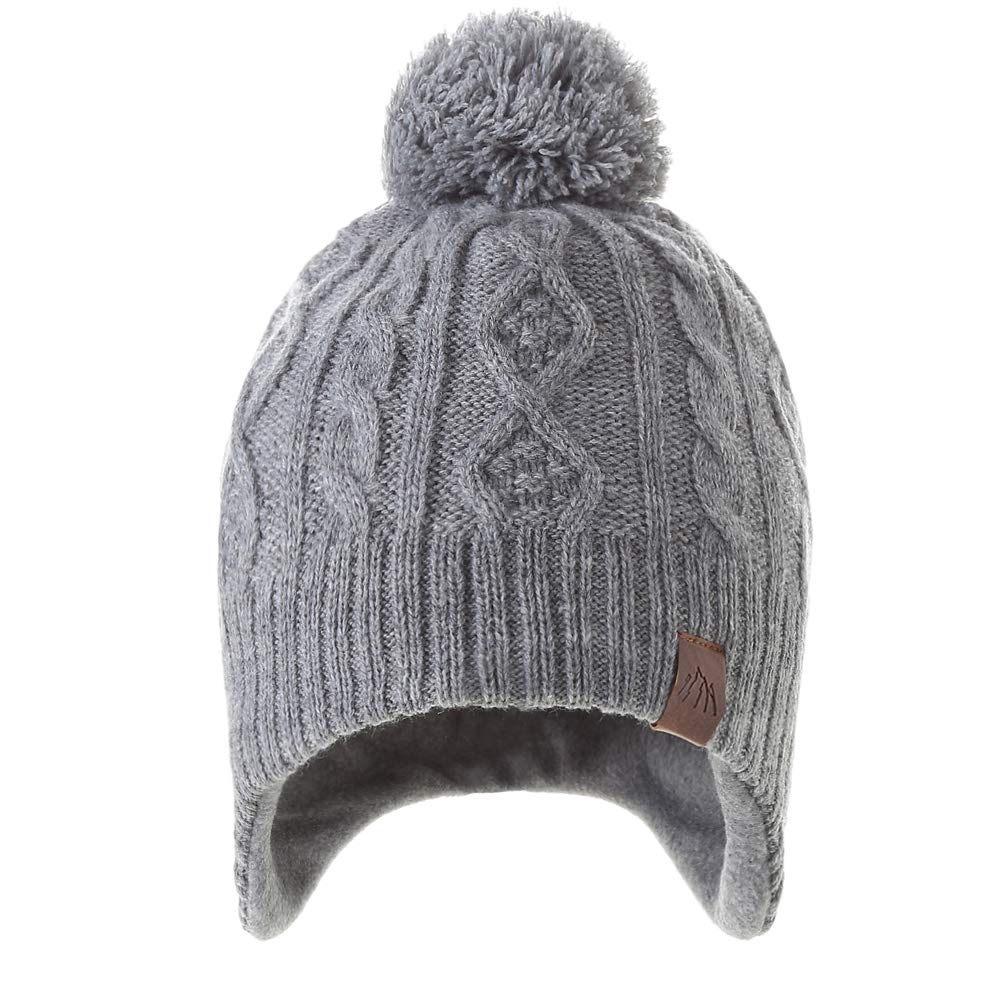 Moon Kitty Baby Hats For Boys And Girls - Upgrade Soft Pompom Fleece Lining Boys Winter Earflap Hat Gray
