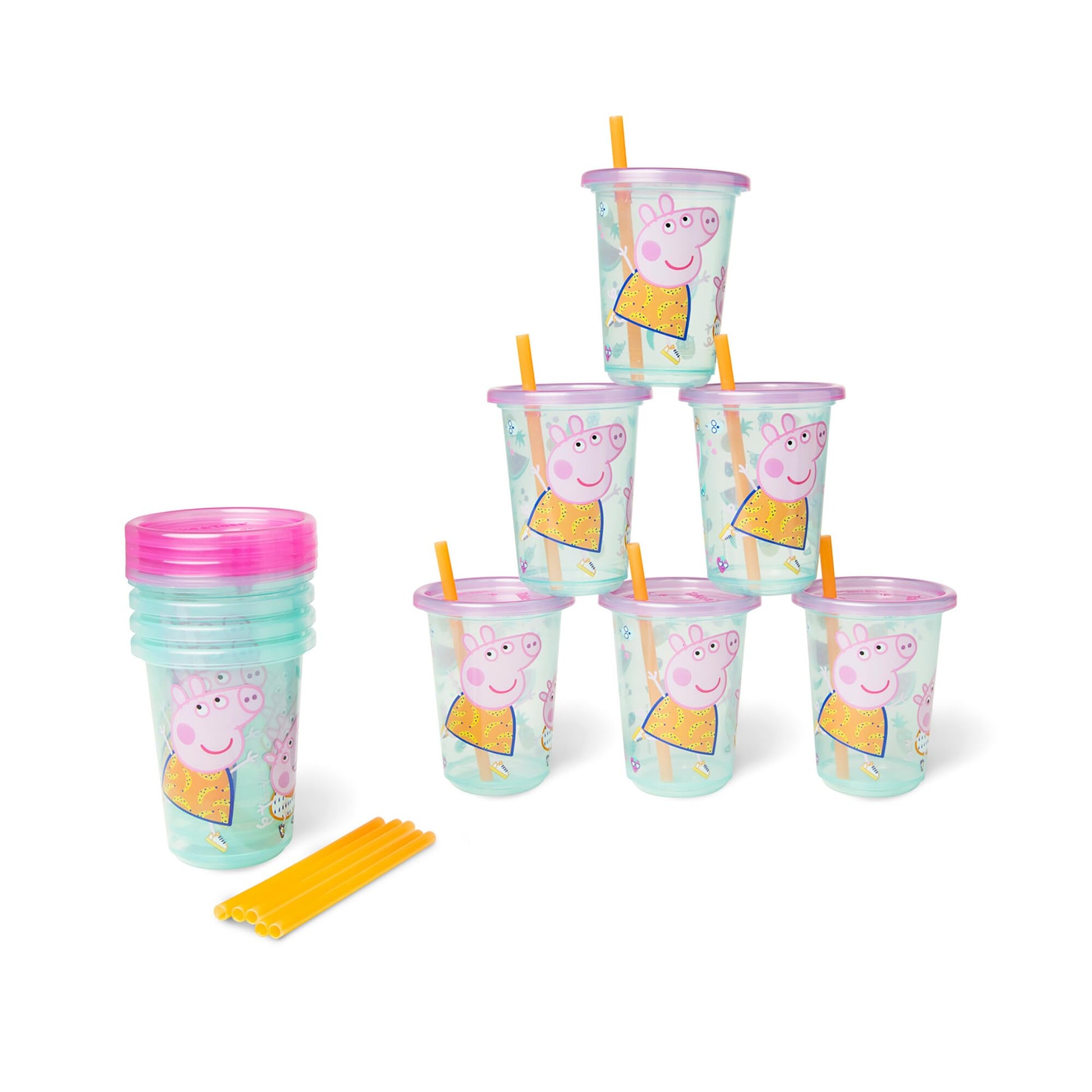The First Years Peppa Pig Take & Toss Toddler Straw Cups - Spill Proof Toddler Sippy Cups With Snap On Lids And Straws - Peppa P