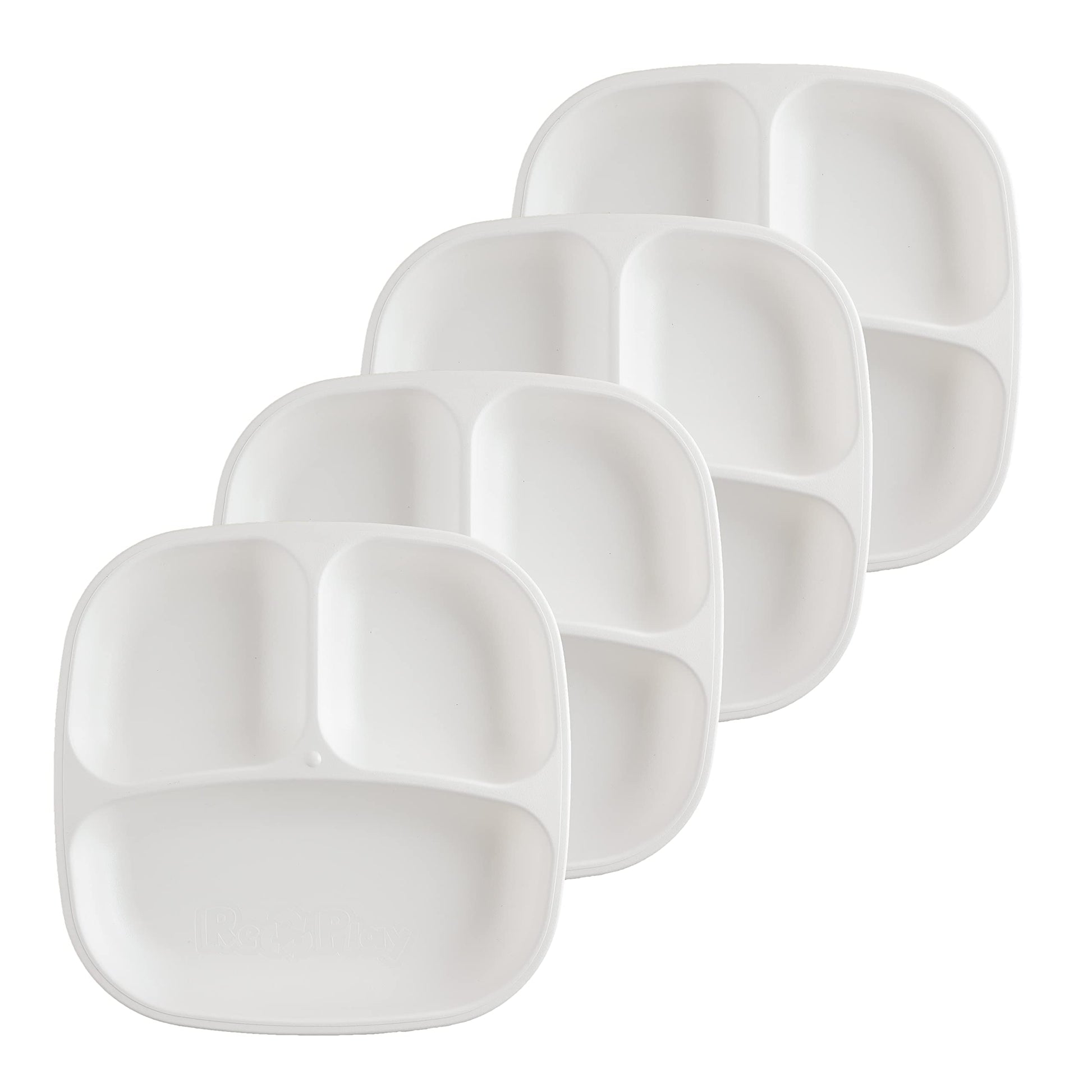 Re-Play Made in USA Deep Walled 3 Compartment Plates, Pack of 4 - Reusable Divided Plates for Kids, Dishwasher and Microwave Saf