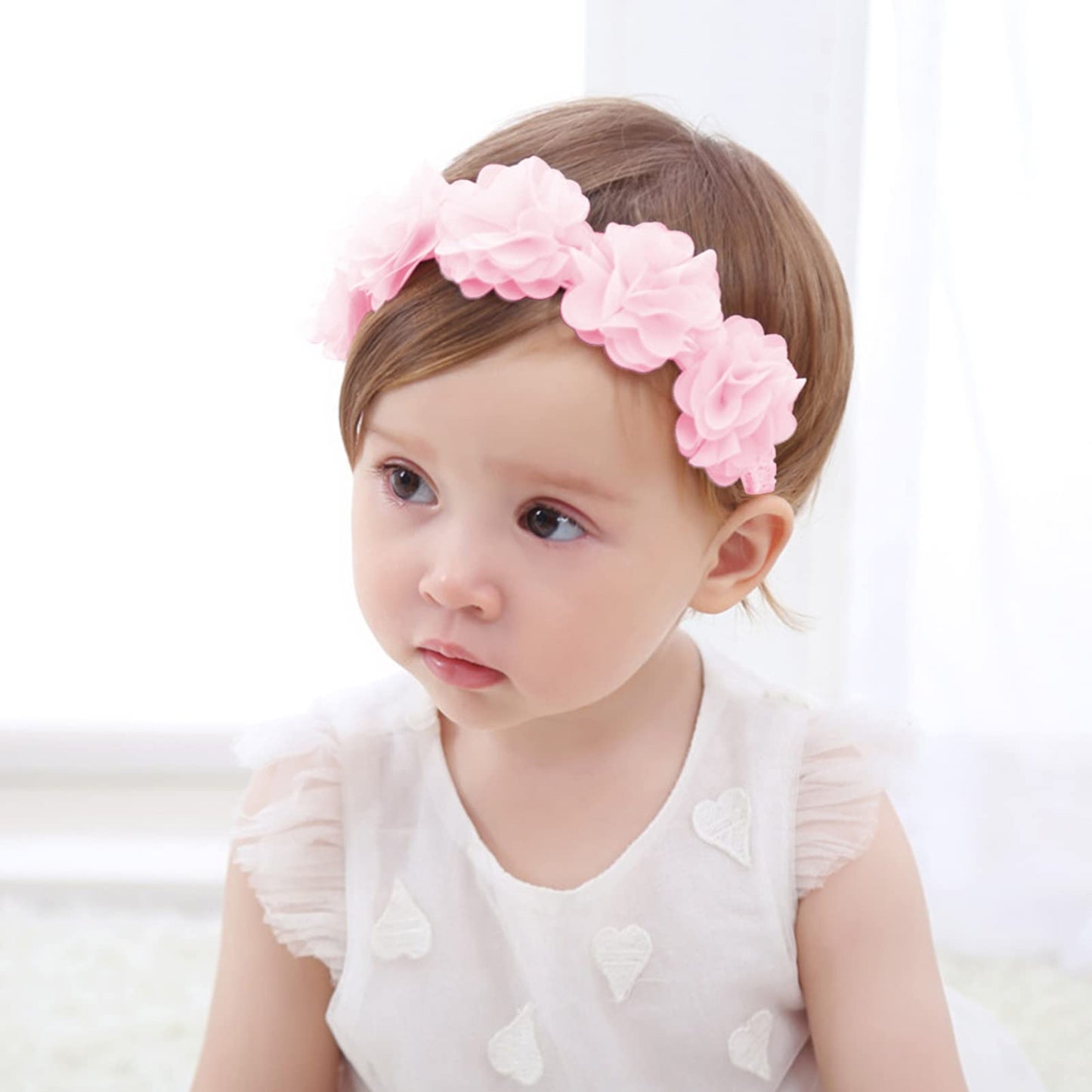 Fmeida Soft Pink Headbands For Baby Girls - Cute Flower Crown Hair Accessories