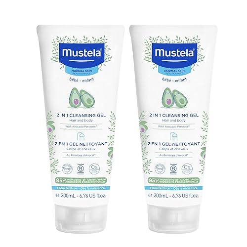 Mustela Baby 2-In-1 Cleansing Gel - Baby Body & Hair Cleanser - With Natural Avocado - Biodegradable Formula & Tear-Free - 6.76