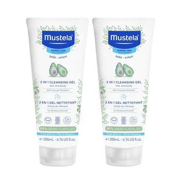 Mustela Baby 2-In-1 Cleansing Gel - Baby Body & Hair Cleanser - With Natural Avocado - Biodegradable Formula & Tear-Free - 6.76