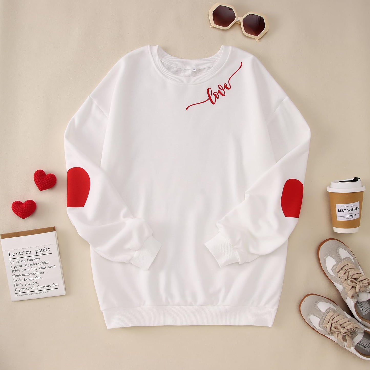 Ritatte Mommy And Me Valentine'S Day Outfit Love Heart Graphic Family Matching Sweatshirt Crewneck Long Sleeve Pullover Top(L, M