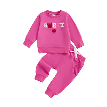 Ayalinggo Toddler Baby Girl Valentines Outfit Love Heart Shirt Long Sleeve Sweatshirt Casual Pants Valentines Day Clothes (Hot p