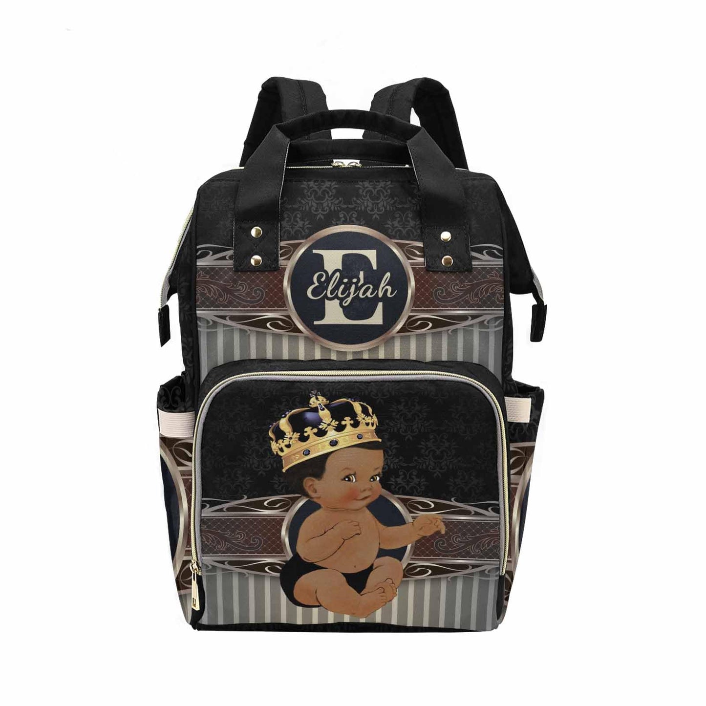 M Yescustom Personalized Baby Diaper Bags For Women Men, Custom Brown Black Prince Backpack Customized Nappy Mommy Bag Backpack