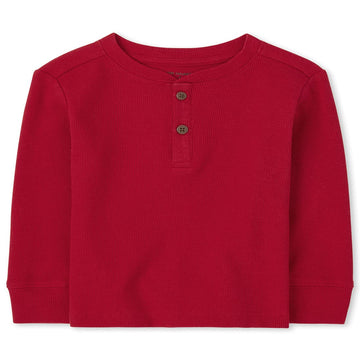 The Childrens Place Baby Boys And Toddler Boy Long Sleeve Thermal Henley Top Shirt, Classicred, 18-24 Months Us