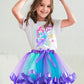 Doctor Unicorn Birthday Girls Mermaid Outfit Set Costume Tutu Skirt Dress, Mermaid Birthday Shirt, Headband & Satin Sash (Blue M