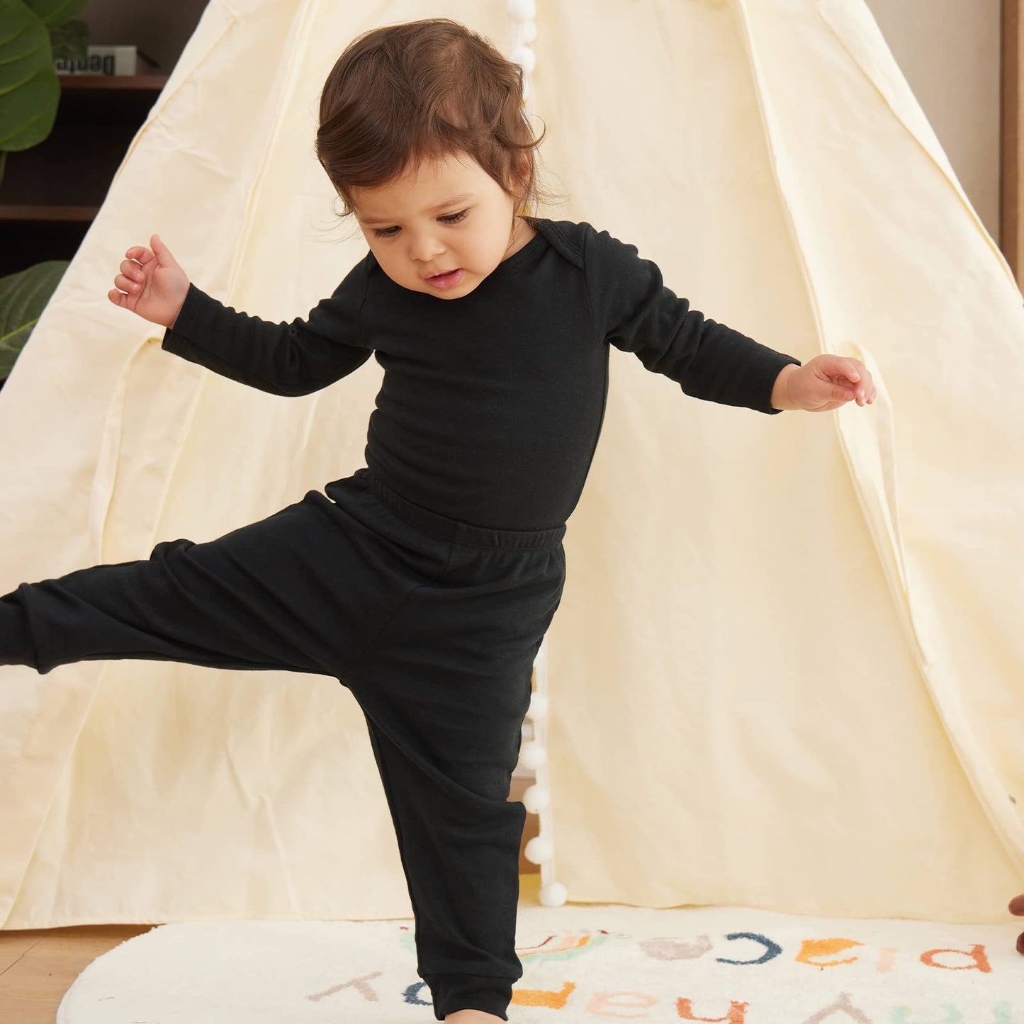 Sobowo 3-6 Month Boy Pants Baby Boy Black Pants Black Baby Pants 3-6 Months Cotton Crawling Pants For Unisex Boys Girls Pack Of