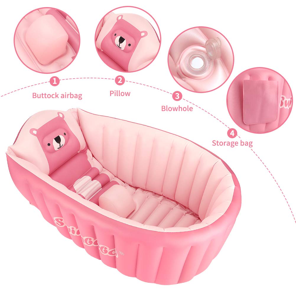 Shxkuan Inflatable Baby Bathtub Infant Anti-Slip Bath Seat Pool With Air Pump Travel Camping Portable Toddler Bath Tub Age 0-5 Y