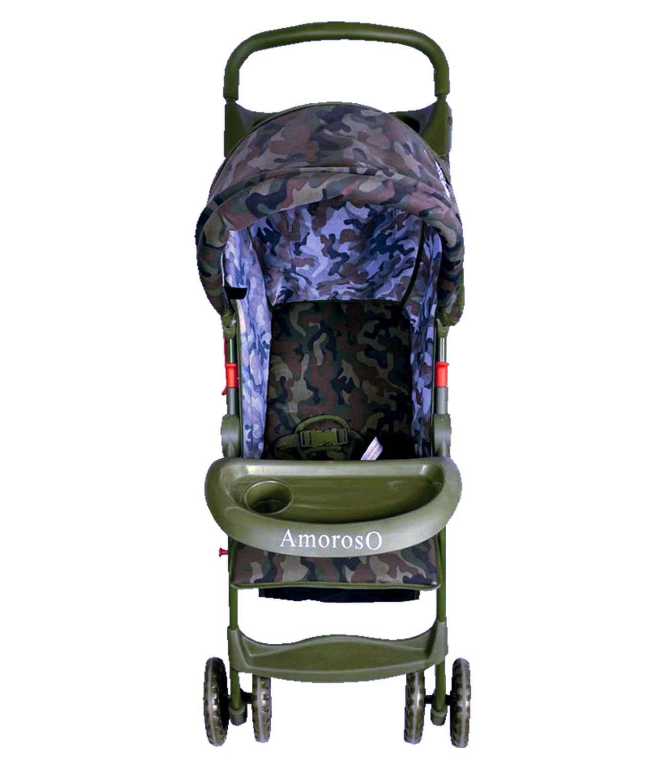 Amoroso Single Baby Stroller - Four Wheels, Lightweight, Convertible With Extra Storage Space - Foldable With Sun Protection Hoo