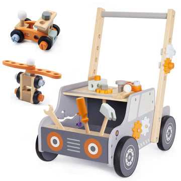 Labebe Baby Push Walker and Tool Bench - Wooden Activity Center for Toddlers 1-3 Years Old - Kids Workbench and Montessori Toys 