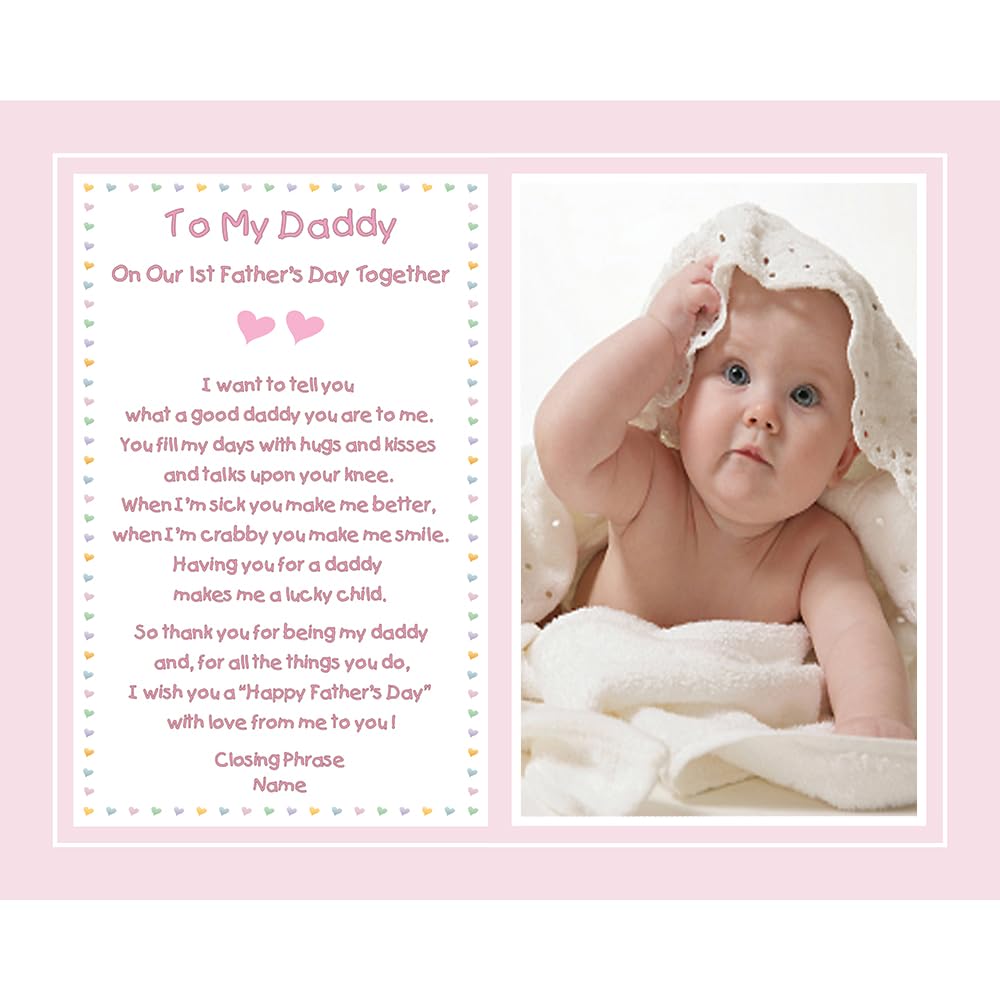 1St Father'S Day Together From Daughter To Daddy, Custom Gift With Name And Photo Of New Baby Girl, 8X10 Inch Print