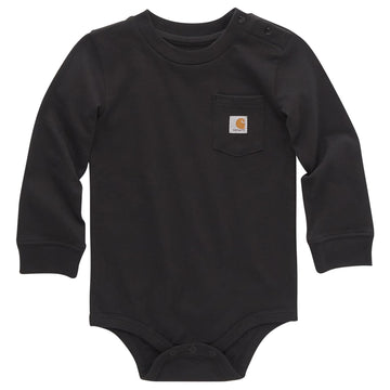 Carhartt Long-Sleeve Pocket Bodysuit, Caviar Dark Black, 6 Months