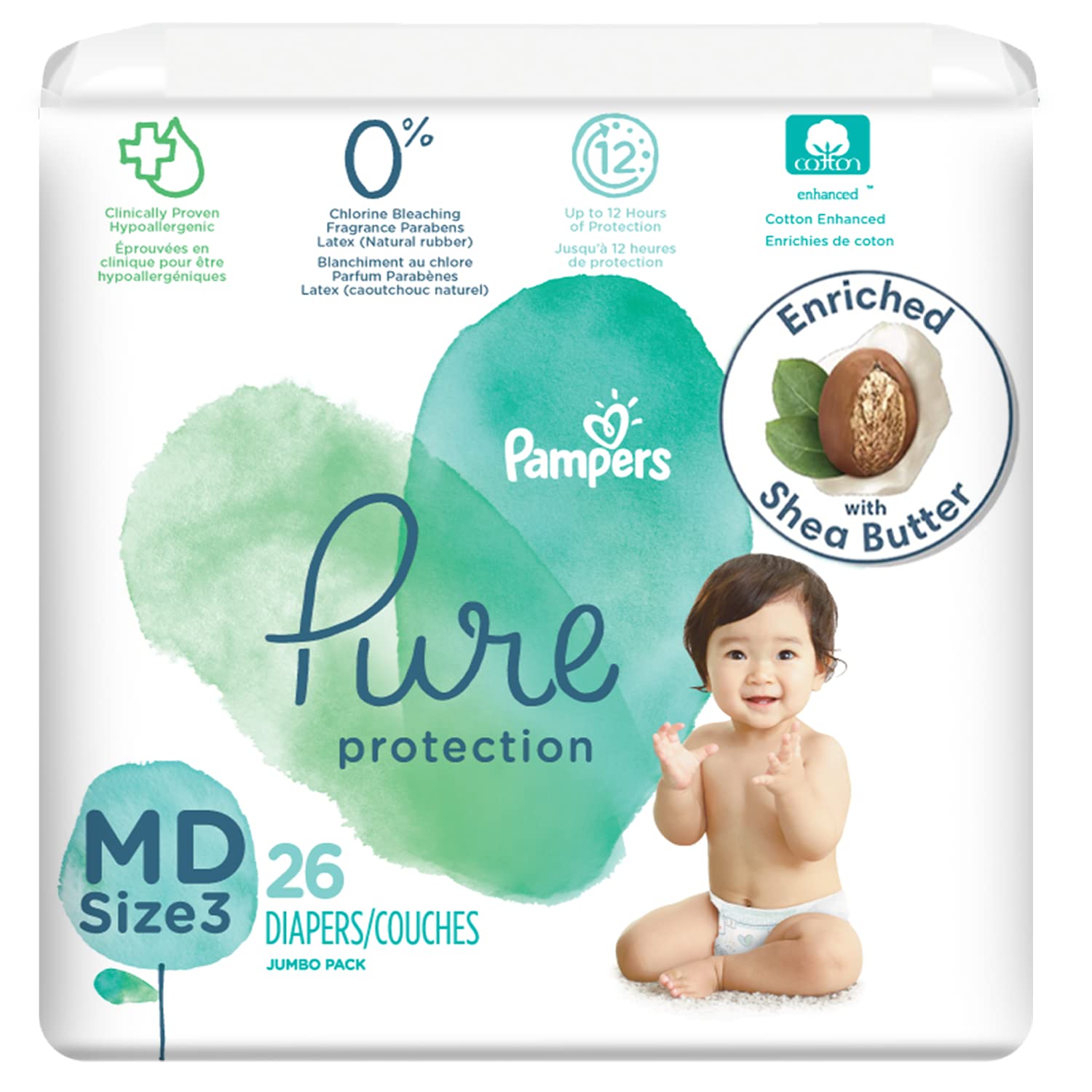 Diapers Size 3, 26 Count - Pampers Pure Protection Disposable Baby Diapers, Hypoallergenic And Unscented Protection, Jumbo Pack