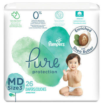 Diapers Size 3, 26 Count - Pampers Pure Protection Disposable Baby Diapers, Hypoallergenic And Unscented Protection, Jumbo Pack