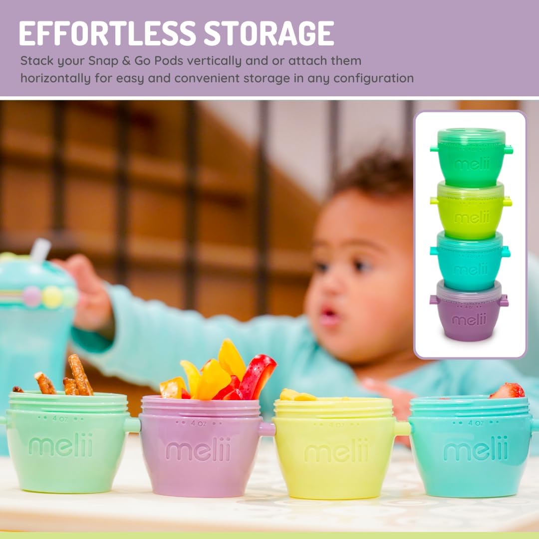 Melii Snap & Go Baby Food Storage Containers With Lids, Snack Containers, Freezer Safe, 4 Oz - 4 Pack, Earth Tones