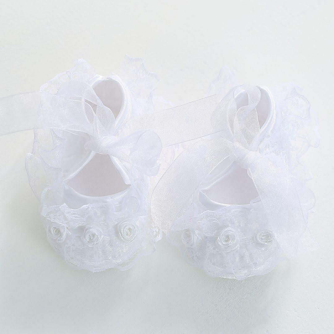 Bow Dream Baby Girls Christening Baptism Dress Formal Party Special Occasion Dresses For Toddler 4Pcs White 6-12 Months