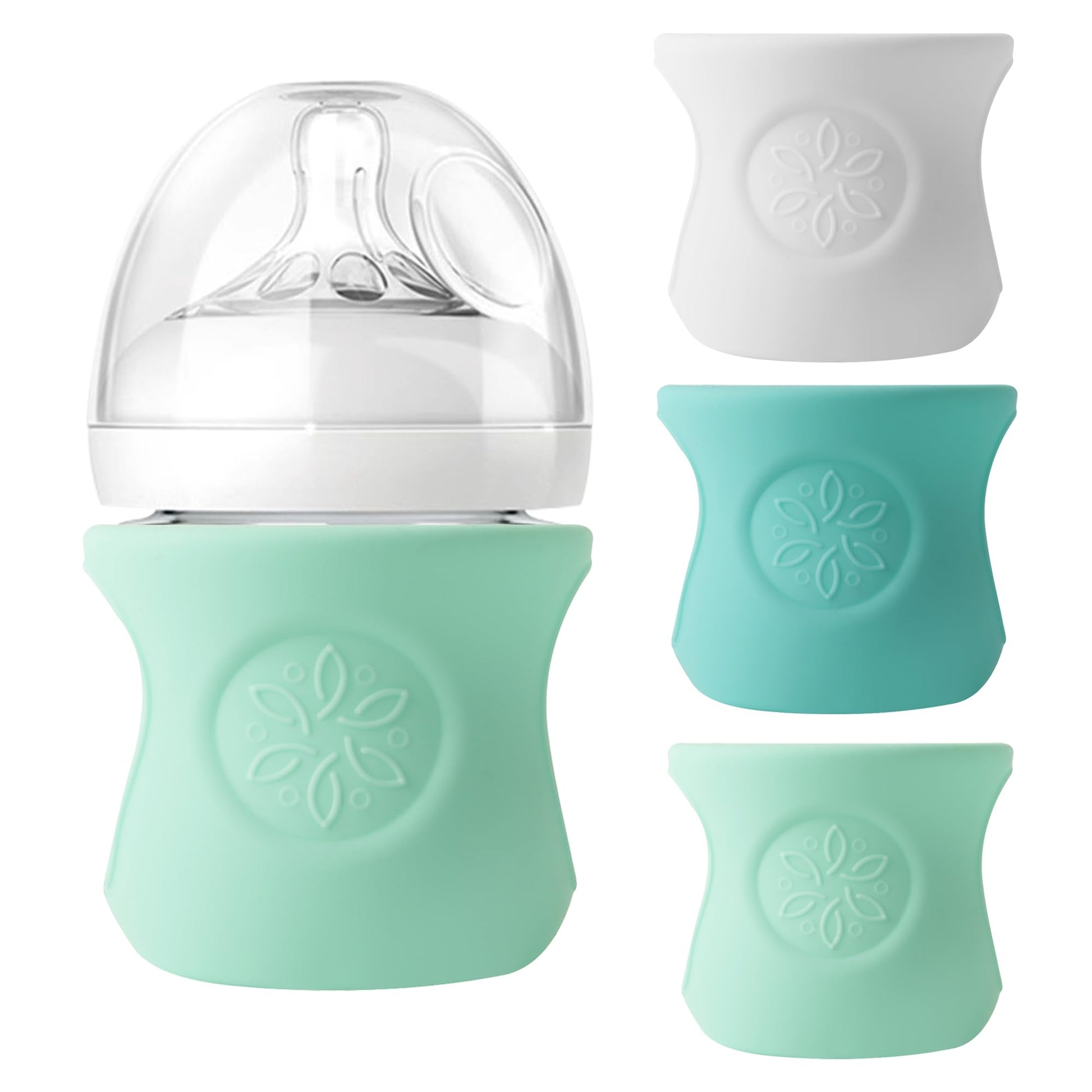 LuQiBabe (3-Pack, 4 oz) Silicone Baby Bottle Sleeves Compatible with Avent Natural Glass Baby Bottles Anti-Colic Baby Bottle Cov