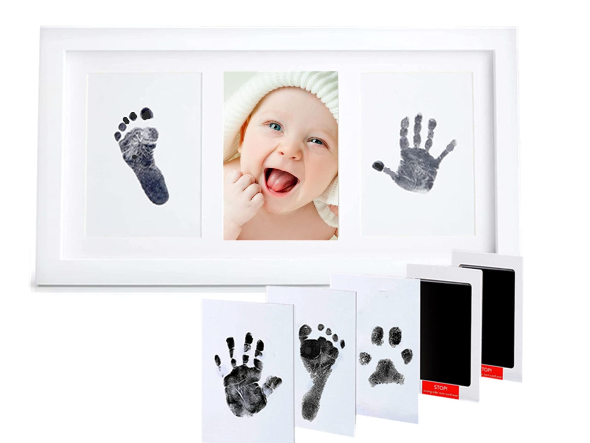 Pewingo Baby Hand And Footprint Kit,Inkless Baby Handprint Kit With 2 Safe Clean-Touch Ink Pads And A Wooden Baby Picture Frame