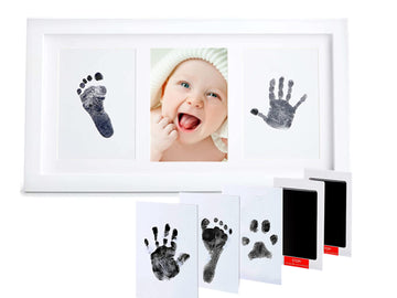 Pewingo Baby Hand And Footprint Kit,Inkless Baby Handprint Kit With 2 Safe Clean-Touch Ink Pads And A Wooden Baby Picture Frame