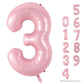 Pastel Pink Number 3 Balloon, 40 Inch Giant Pearl Light Pink Helium Foil Number 0-9 For Girls, Self Inflating 3Rd Birthday Ballo