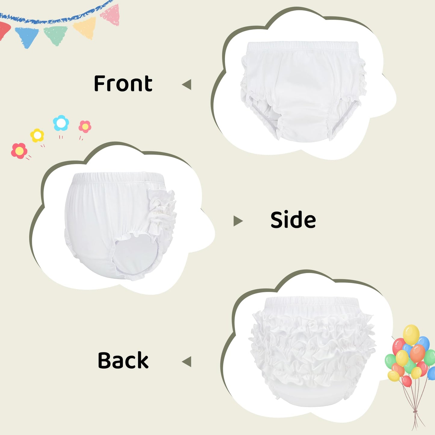 Durio Baby Bloomers For Toddler Girls Ruffle Diaper Covers For Girls Cute Cotton Baby Girl Shorts White 0-6 Months