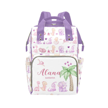Personalized Diaper Bag Backpack for Women, Custom Name Nursing Mommy Daypack, Dinosaur Purple Diaper Bag for Girls Boys, New Mo