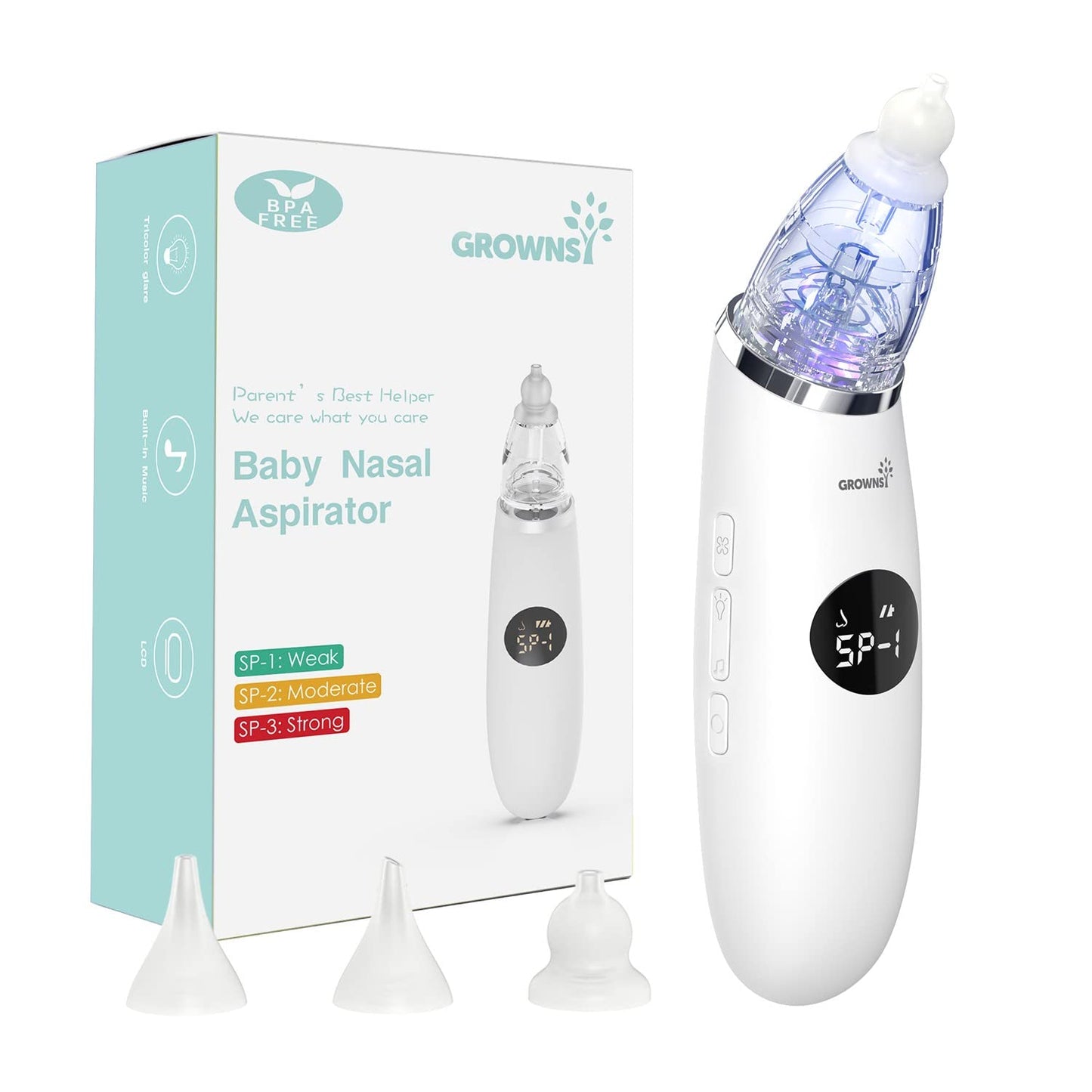 Grownsy Nasal Aspirator For Baby  Baby Nose Sucker  Electric Nose Suction For Toddler, Automatic Booger Sucker With 3 Silicone T