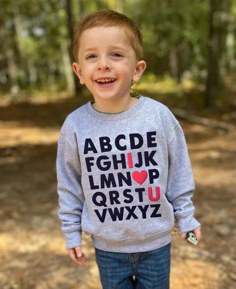 Mrocioa Valentine'S Day Outfit Alphabet Abc I Love U Shirt Toddler Boys Sweatshirt Kids Long Sleeve Tops Grey 5 6 Years