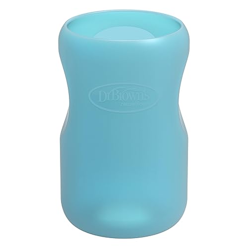 Dr. Brown'S Natural Flow Options+ Glass Baby Bottle Sleeves,100% Silicone,9 Oz,Wide-Neck,Blue