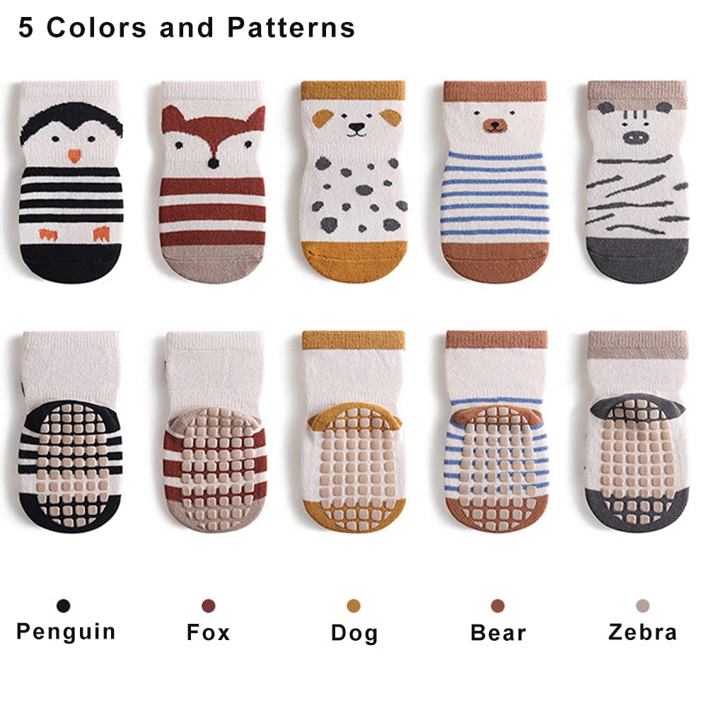 Exegawe Toddler Non Slip Socks, Cute Baby Socks With Grips Crew Socks 5 Pairs(G,L/3-5Y)
