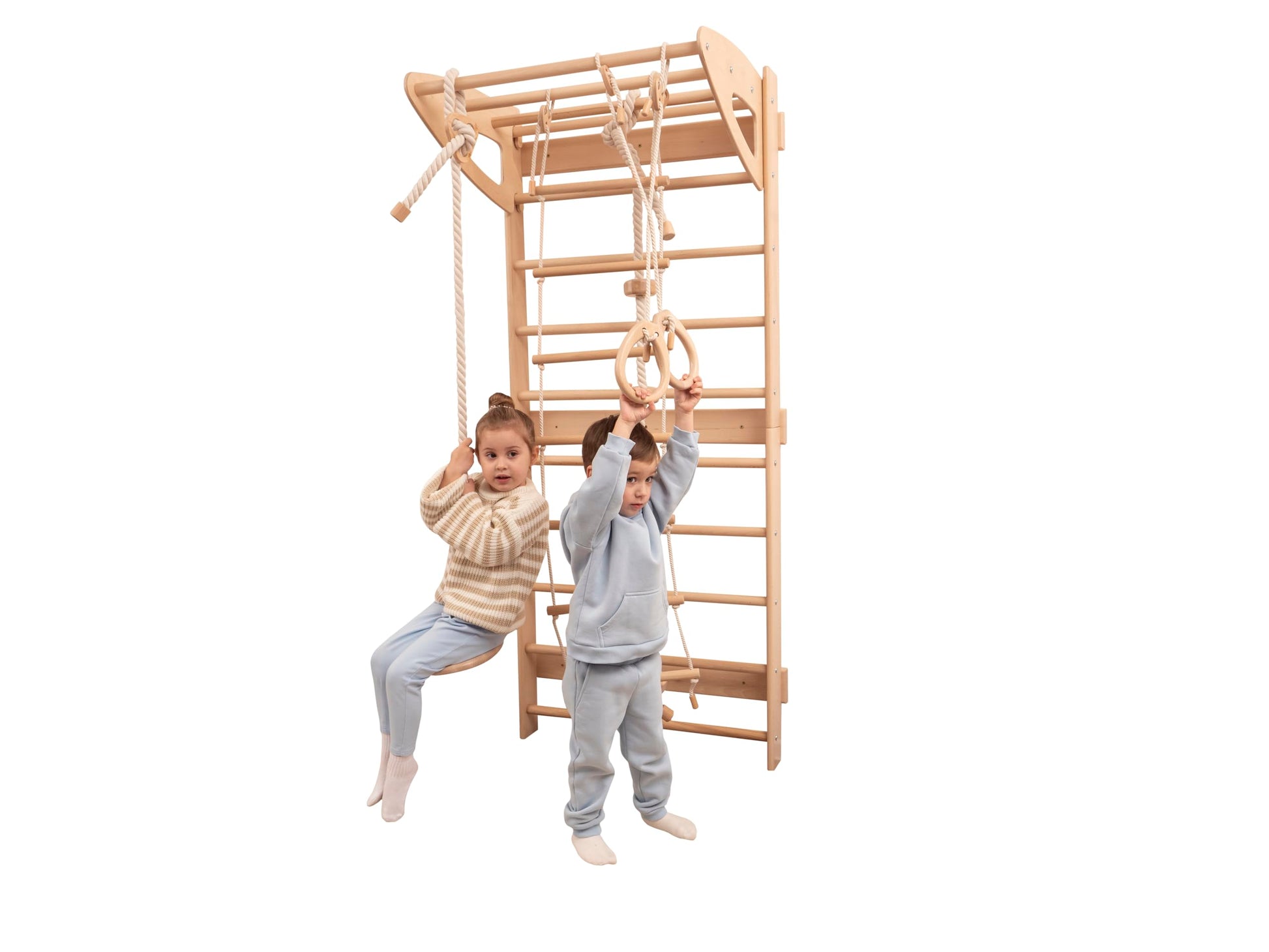 Woodandhearts Swedish Ladder For Kids With Rope Accessories - Indoor Jungle Gym, Indoor Jungle Gym For Kids Ages 6-16, Indoor Cl