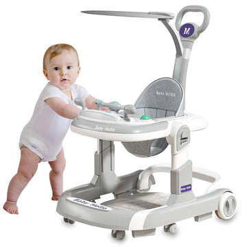 3-In-1 Foldable Baby Walker: Music Car-Themed Activity Center, Walker With Wheels, Walker And Bouncer Combo With Foot Mat, Anti-