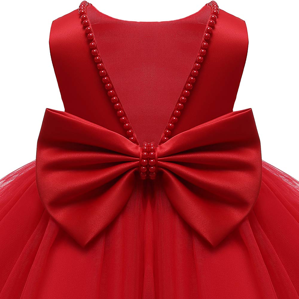 Baby Girl Red Dress,Party Christmas Earster Wedding Flower Sleeveless Floor Length Tutu Tulle Dance Birthday Gown 2T