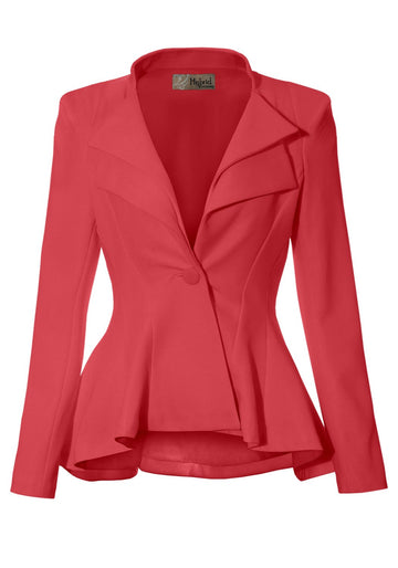 Women Double Notch Lapel Office Blazer Jk43864 1073T Coral Large
