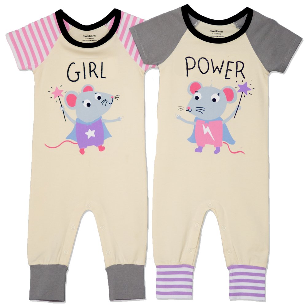 Twoborn Girl Power Twin Baby Outfits, Twin Girls, 6-12 Months