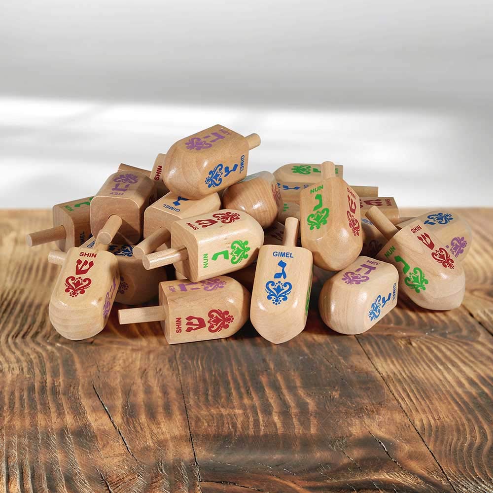 Zion Judaica Large Wood Dreidels Hanukkah Toy Bulk Pack Ziplock Bag 3' Wooden Driedels Natural Wood Spinning Top Dreidlech W/He