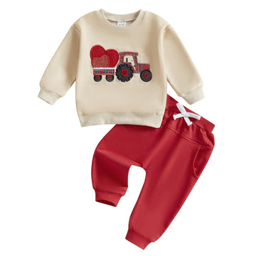 Ayalinggo Toddler Baby Girl Boy Valentines Outfit Love Heart Shirt Long Sleeve Sweatshirt Pants Valentines Day Clothes (Red Hear