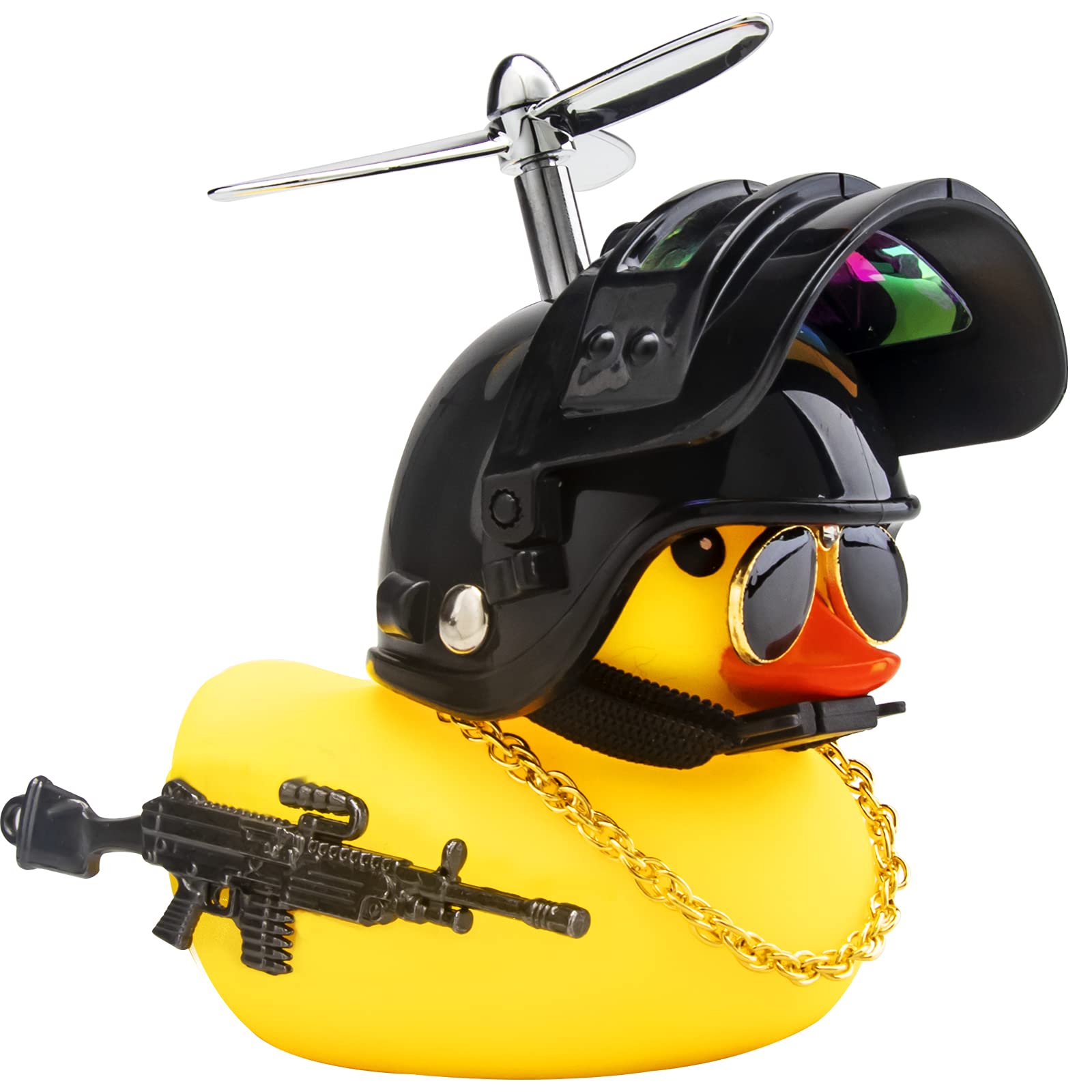 wonuu Rubber Duck Car Ornaments Cool Yellow Duck Car Dashboard Decorations Squeaky Glasses Duck with Propeller Helmet for Car cc
