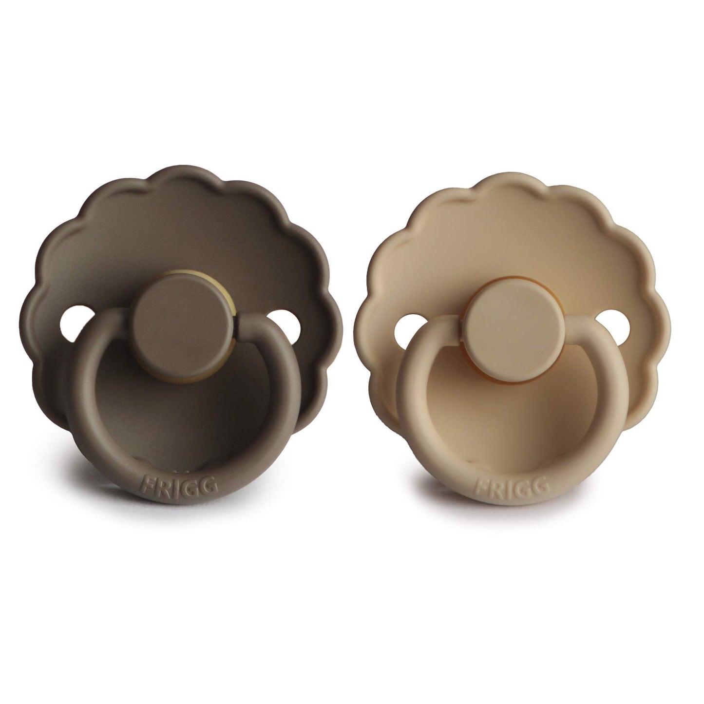 Frigg Daisy Natural Rubber Baby Pacifier | Made In Denmark | Bpa-Free (Croissant/Portobello, 6-18 Months) 2-Pack
