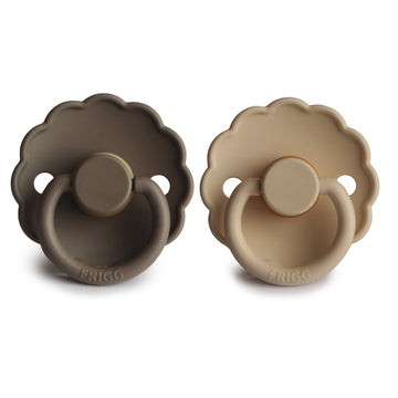 Frigg Daisy Natural Rubber Baby Pacifier | Made In Denmark | Bpa-Free (Croissant/Portobello, 6-18 Months) 2-Pack