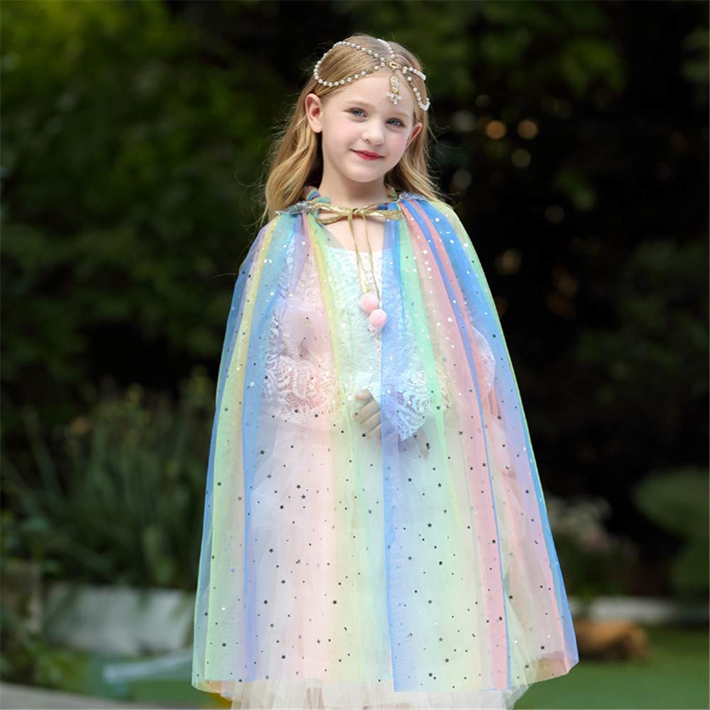 Fkkfyy Girl Cape Cloak Dresses Coat Matching Princess Wedding Birthday Party Halloween Star Sequins Summer Cape Cloaks Costumes