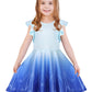 Labeca Baby Girls Printed Casual Party Dresses Twirly Ruffle Sleeve Dress Frozen Cap Xs